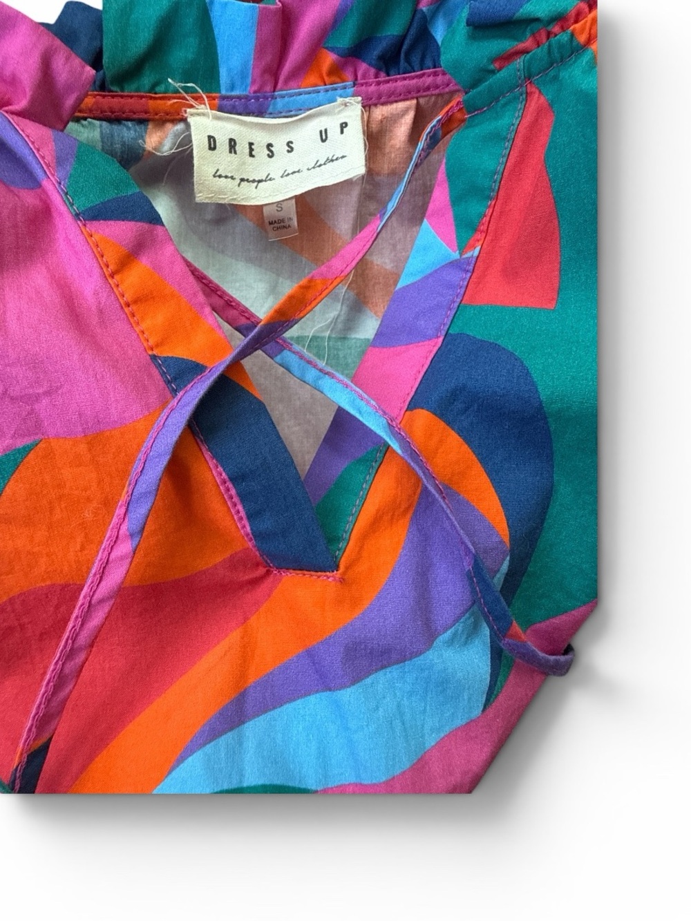 Free People Dress Up Vibrant Multicolor Flutter Sleeve Shift Dress 100% Cotton - Picture 4 of 6